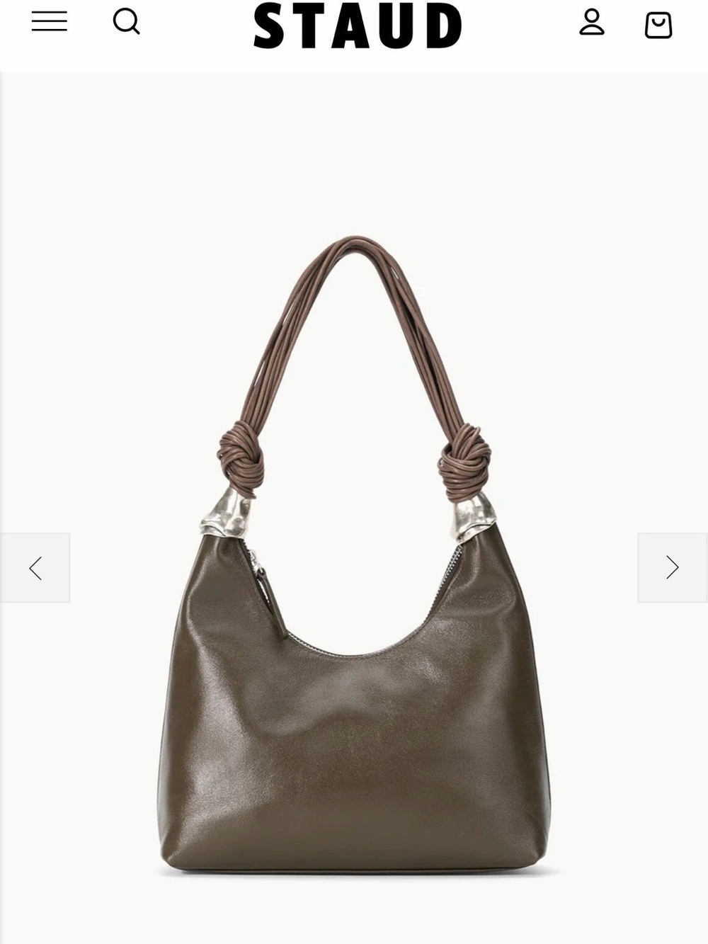 STAUD Olive Green Leather Knotted-Handle Hobo with Silver Accents